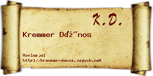 Kremmer Dános névjegykártya